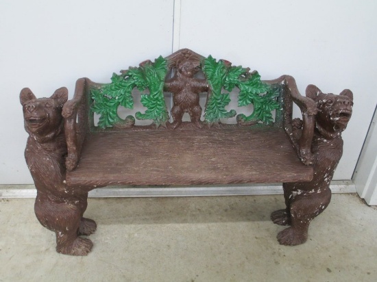 Wood Carved Bear Bench 28x46