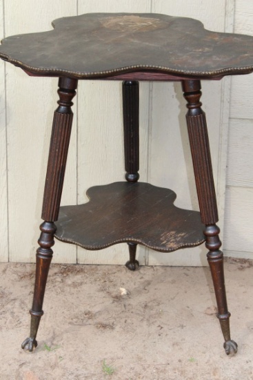 Antique Clover Shaped Table With Glass Claw Feet