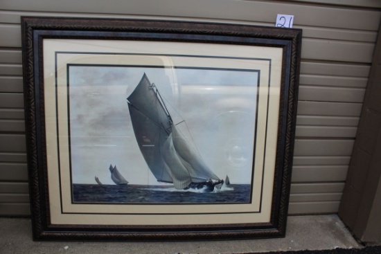 Nice Large Framed And Matted Sailing Print