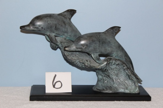 Solid Brass Dolphin Sculpture By San Pacific Intl.