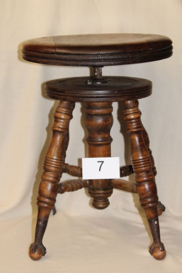 Vintage Solid Wood Claw Footed Piano Stool