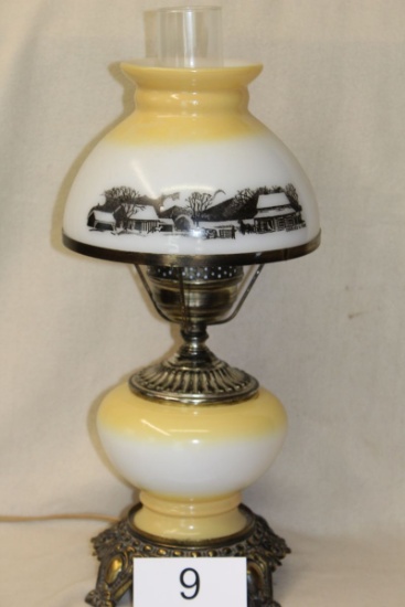 Nice Vintage Currier & Ives Hurricane Lamp
