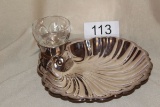 Large Silverplate Sheffield? Shell Server With Glass Bowl