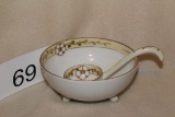 Small Nippon Bowl With Gold Trim And Ladle