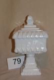 Milk Glass Tall Candy Box With Lid