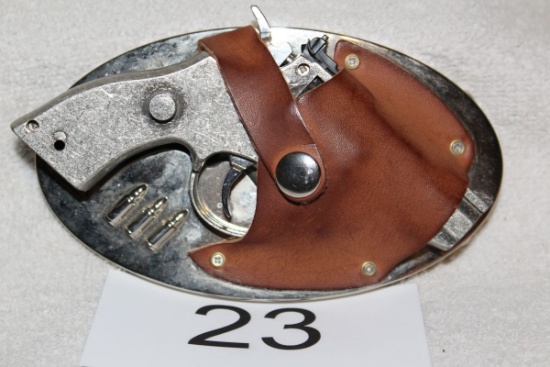 Metal And Leather Pistol Belt Buckle