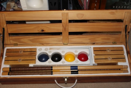 Super Nice "Old School" Large Croquet Set With Wooden Box