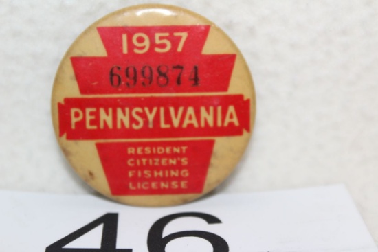 1957 Pennsylvania Resident Citizen's Fishing License Pin