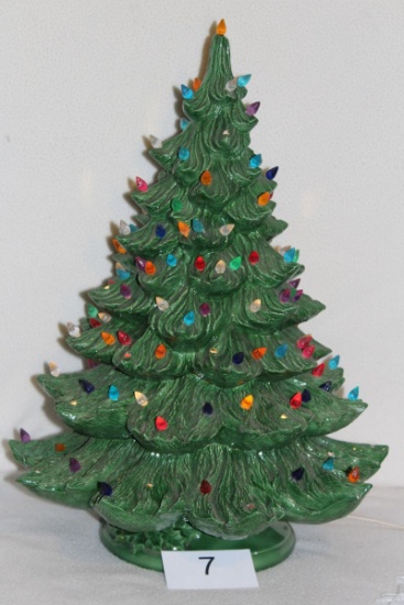Vintage 21"H Ceramic Christmas Tree With Base And Bulbs