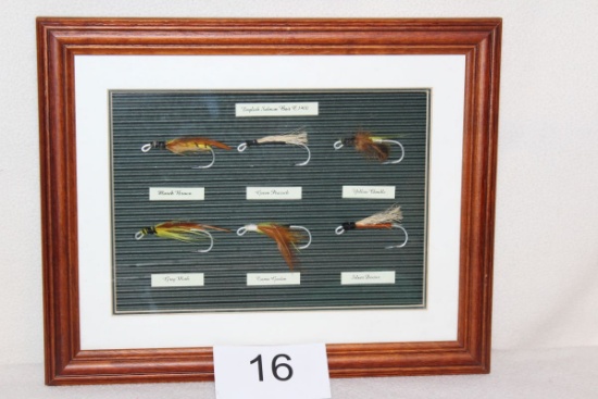 Shadow Box Display Of Hand-Tied Fishing Bait