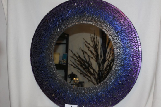 Large Round Mosaic Mirror With Peacock Colors