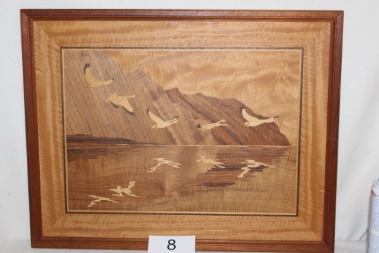 Geese In Flight Framed Wood Inlay