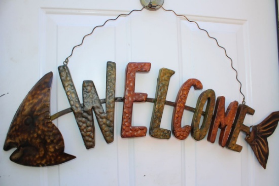 Large "Welcome" Metal Fish Wall Art