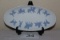 Vintage Blue On White Raised Figures Oval Dish