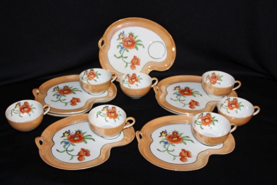 Vintage Noritake Floral Lusterware Snack Plates W/Matching Cups