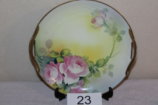 Vintage Hand Painted Nippon Handled Plate W/Gold Trim & Roses