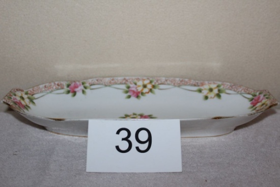 Vintage Nippon Hand Painted Long Flowered Bread/Celery Dish W/Gold Trim