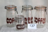 Vintage Glass Canister Set W/Wire Bail Lids