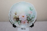 Vintage Hand Painted Plate W/Roses Signed By Artist