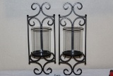 Ornate Wrought Iron And Glass Wall Mount Candle Holders