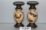 Nice Pottery/Ceramic Butterfly Themed Candlesticks