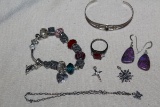 Sterling Silver Jewelry W/Pandora Style Bracelet
