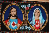 LARGE Colorful Jesus & Virgin Mary Fabric Wall Art