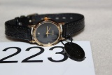 Leather Band Quartz Watch W/Diamond Chip