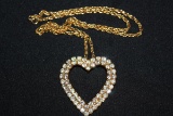 Large Heart Costume Necklace W/Clear Stones
