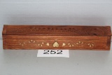 Ornate Wood Incense Burner W/Brass Inlay & Sticks