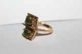 Vintage 14k Yellow Gold Double Stone Jade(?) Ring Made By Falcon