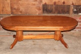 Nice Oak Double Pedestal Oval Coffee Table W/Brass Tipped Feet