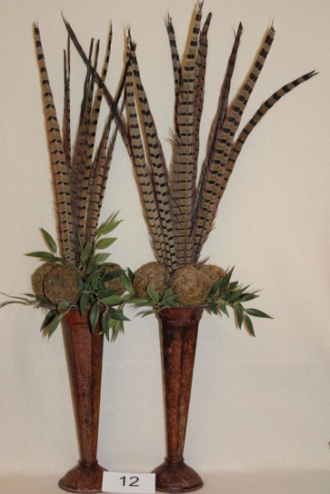 Tall Pheasant Feather Faux Flower Arrangement