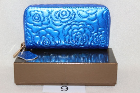 Bottari Royal Blue Double Zippered Floral Clutch