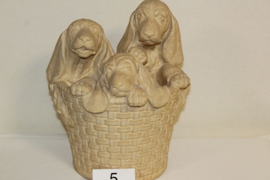 Large Pottery Basket Of Adorable Puppies