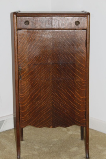 Antique Tiger Oak Music Cabinet