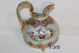 Antique Ornate Satsuma Style Footed Ball Ceramic Pitcher