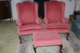 Matching Armed Wing Back Chairs W/Ottoman