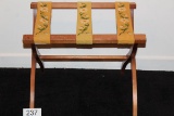 Folding Wood Luggage Stand W/Hand Crocheted Straps