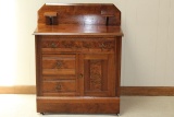 Antique Burled Front 3 Drawer Chest On Casters