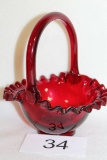 Fenton Ruby Red Ruffled Glass Basket