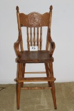 Vintage Solid Oak Carved Back High Chair