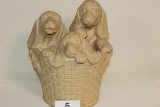 Large Pottery Basket Of Adorable Puppies