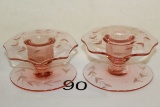 Pink Depression Glass Short Candle Holders