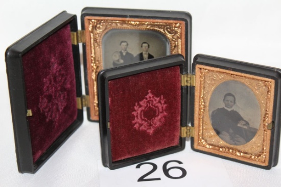 Anitque Tin Type Ornate Picture Boxes W/Pictures