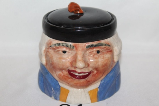 Vintage Staffordshire Hand Painted Lidded Toby Jar