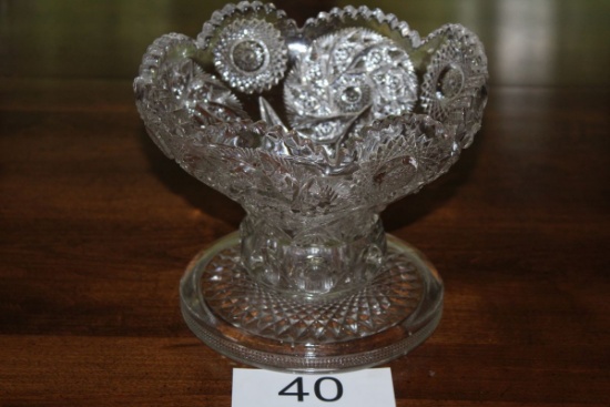Awesome Vintage Ornately Cut Daisy & Button(?) Glass Bowl
