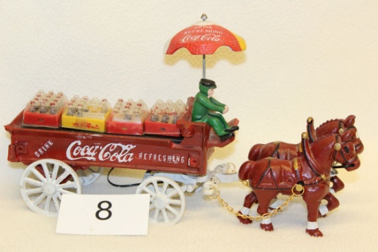 Vintage Cast Iron Coca Cola Horse Drawn Wagon