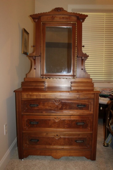 Stunning  1880's Walnut Victorian Style Dresser W/Burl Trim