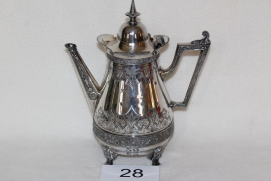 1880's Aurora Triple Plate Engraved Footed Teapot